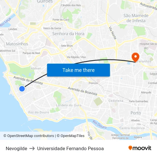 Nevogilde to Universidade Fernando Pessoa map