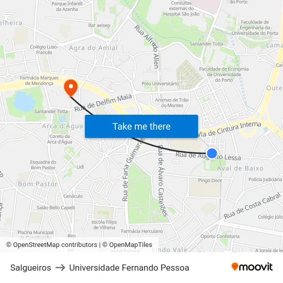 Salgueiros to Universidade Fernando Pessoa map