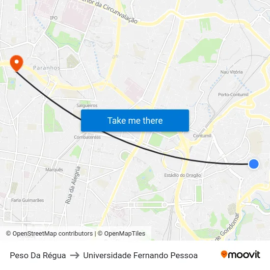Peso Da Régua to Universidade Fernando Pessoa map