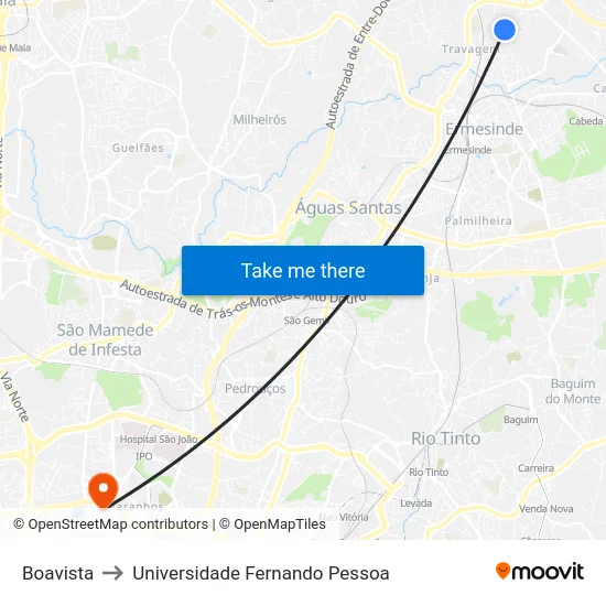 Boavista to Universidade Fernando Pessoa map