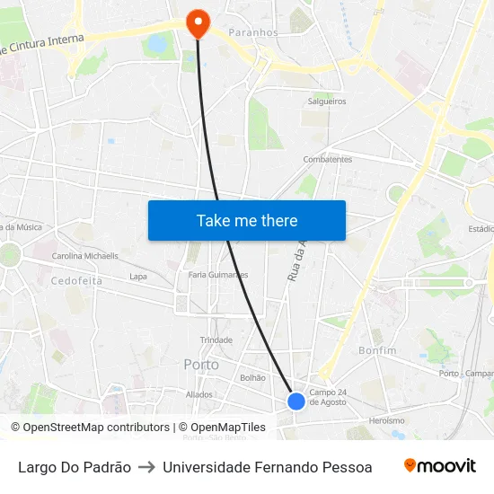 Largo Do Padrão to Universidade Fernando Pessoa map