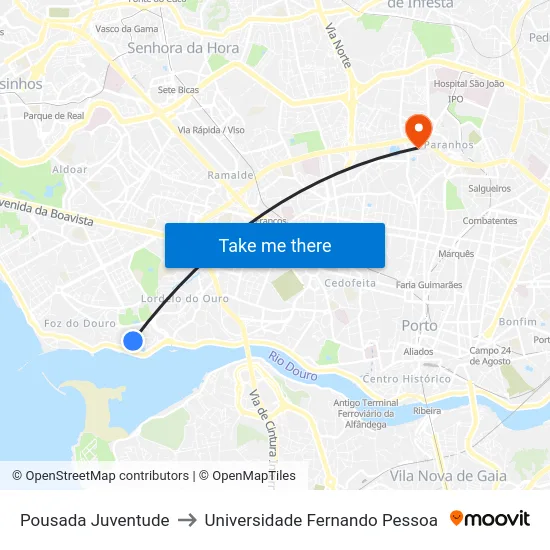 Pousada Juventude to Universidade Fernando Pessoa map