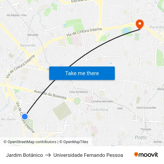 Jardim Botânico to Universidade Fernando Pessoa map
