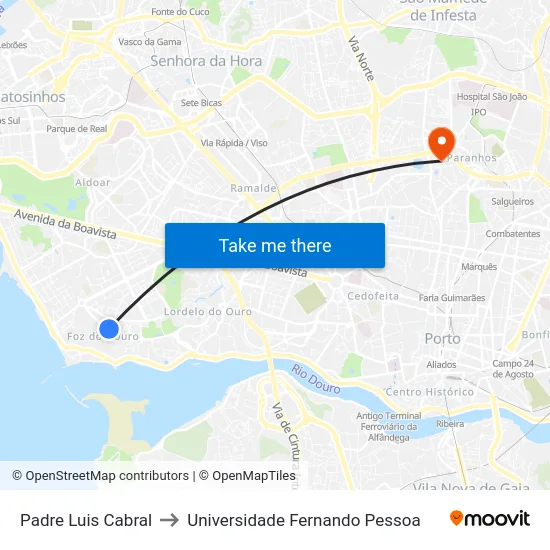Padre Luis Cabral to Universidade Fernando Pessoa map