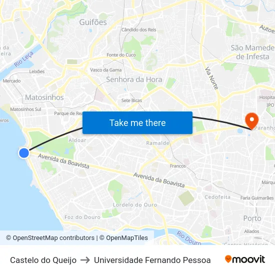 Castelo do Queijo to Universidade Fernando Pessoa map