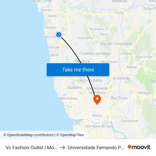 Vc Fashion Outlet I Modivas to Universidade Fernando Pessoa map