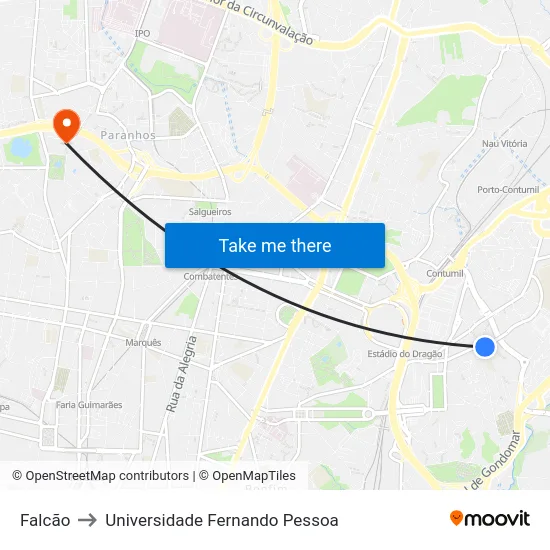 Falcão to Universidade Fernando Pessoa map