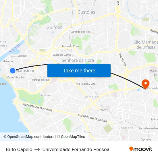 Brito Capelo to Universidade Fernando Pessoa map