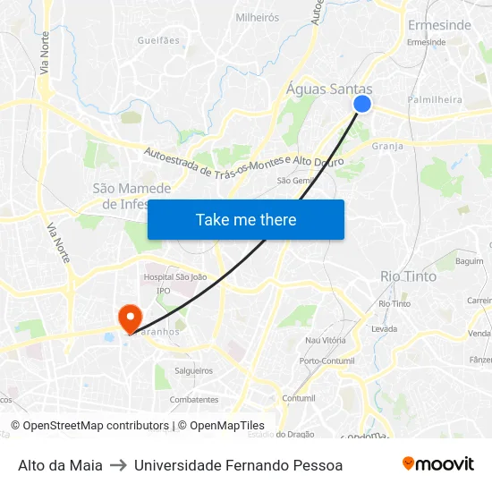 Alto da Maia to Universidade Fernando Pessoa map