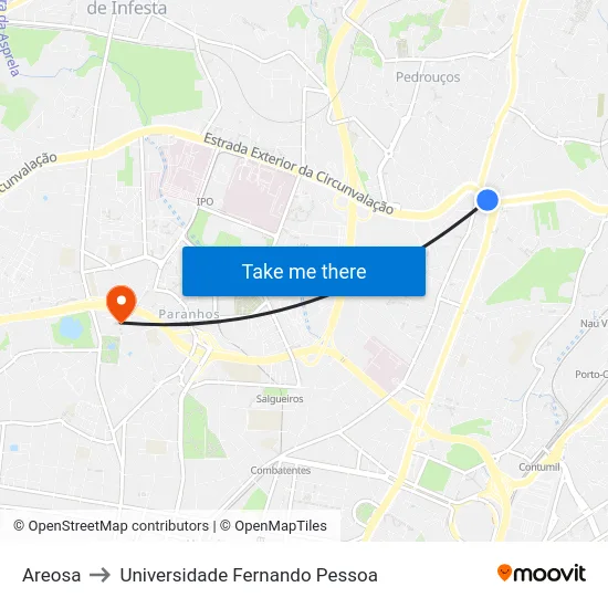 Areosa to Universidade Fernando Pessoa map