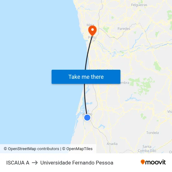 ISCAUA A to Universidade Fernando Pessoa map