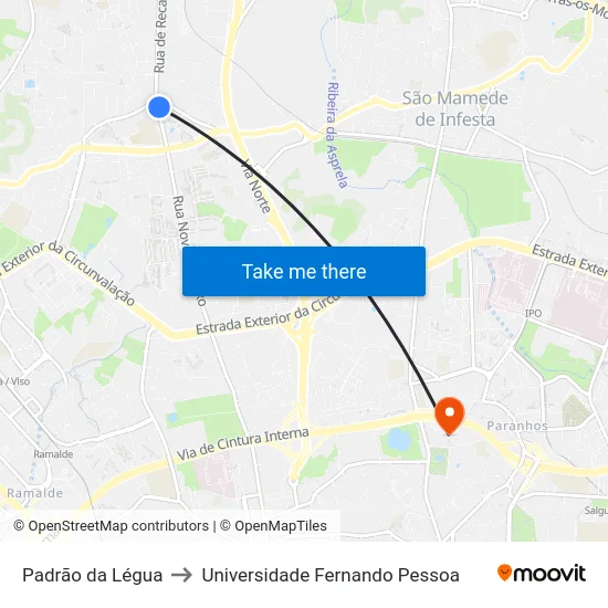Padrão da Légua to Universidade Fernando Pessoa map