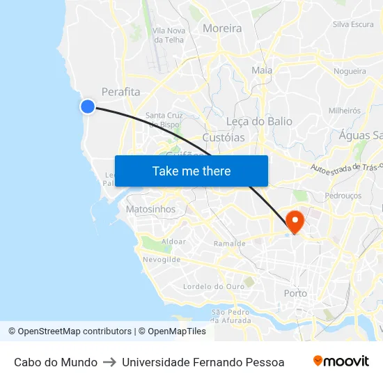 Cabo do Mundo to Universidade Fernando Pessoa map