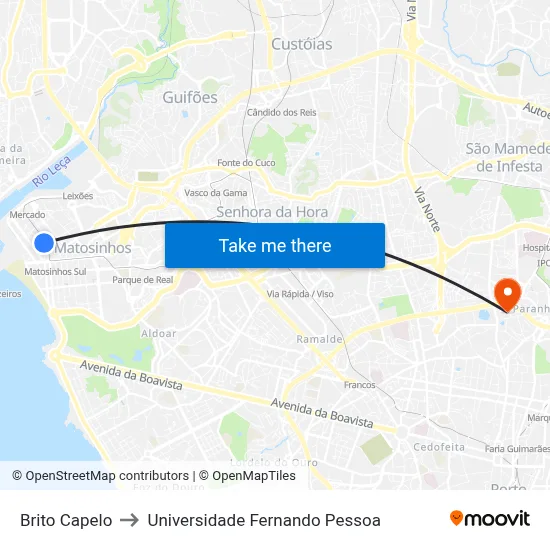 Brito Capelo to Universidade Fernando Pessoa map