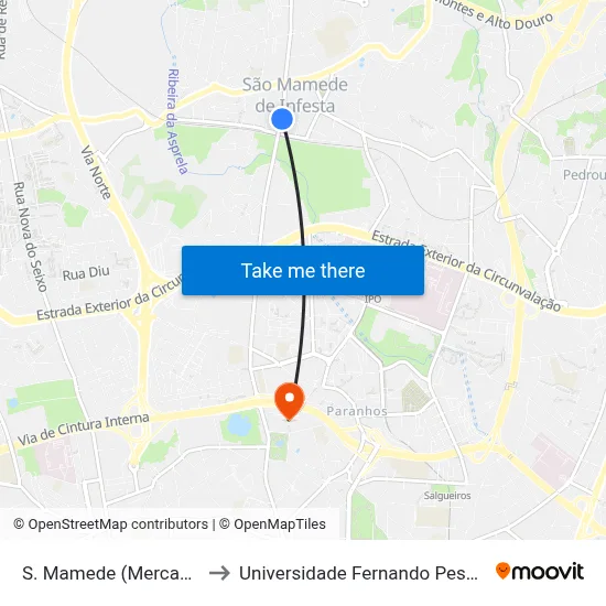 S. Mamede (Mercado) to Universidade Fernando Pessoa map