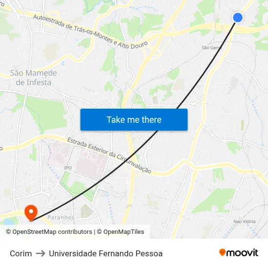 Corim to Universidade Fernando Pessoa map