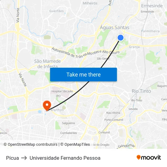 Pícua to Universidade Fernando Pessoa map