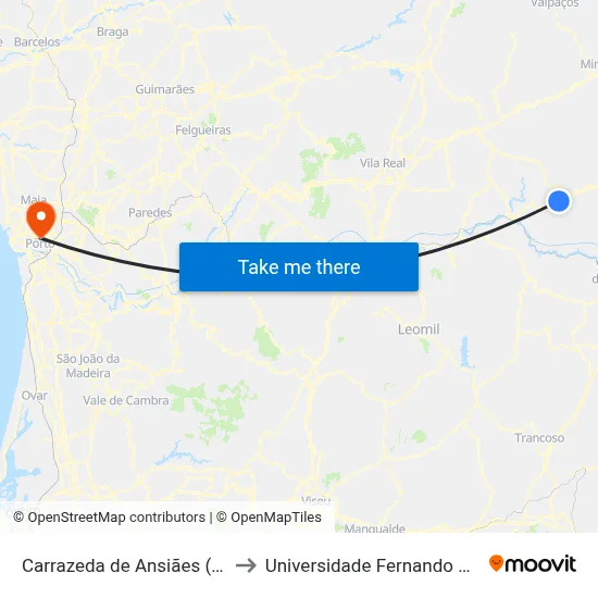 Carrazeda de Ansiães (Igreja) to Universidade Fernando Pessoa map