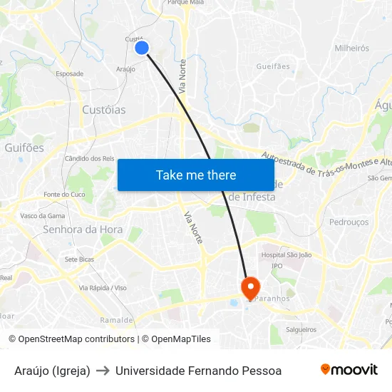 Araújo (Igreja) to Universidade Fernando Pessoa map