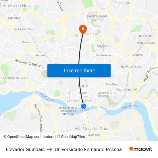 Elevador Guindais to Universidade Fernando Pessoa map