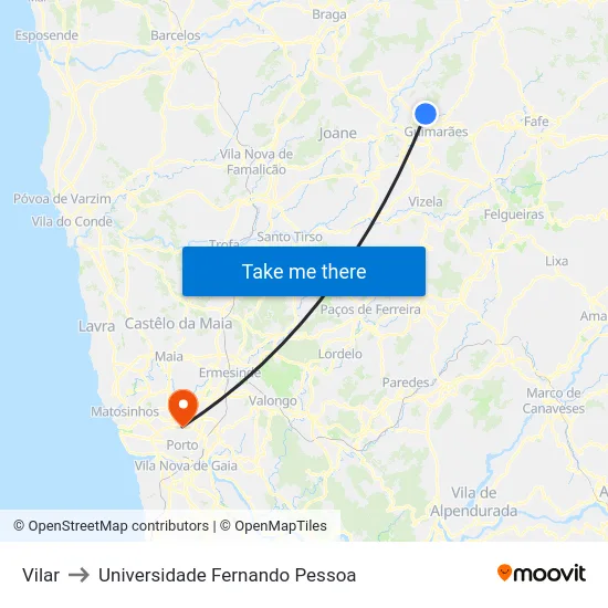 Vilar to Universidade Fernando Pessoa map
