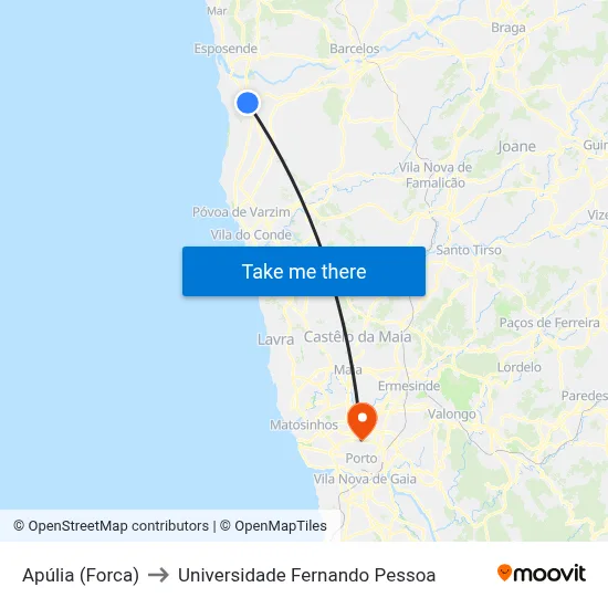 Apúlia (Forca) to Universidade Fernando Pessoa map