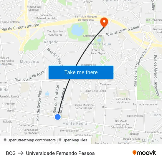 BCG to Universidade Fernando Pessoa map