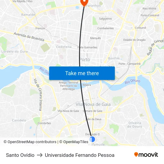 Santo Ovídio to Universidade Fernando Pessoa map