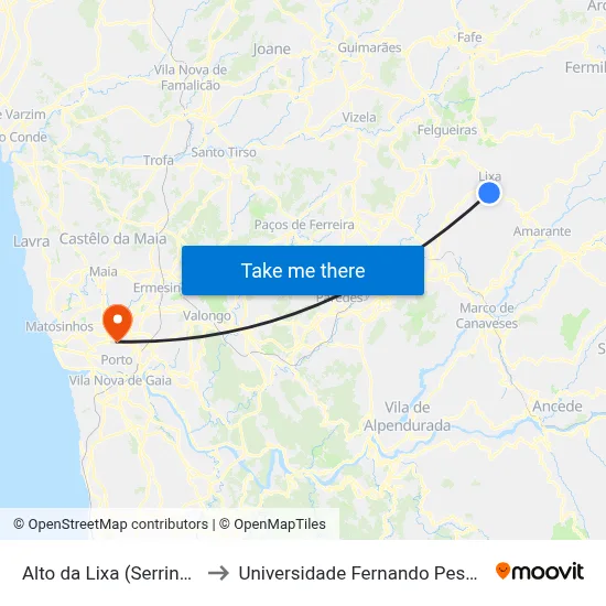 Alto da Lixa (Serrinha) to Universidade Fernando Pessoa map