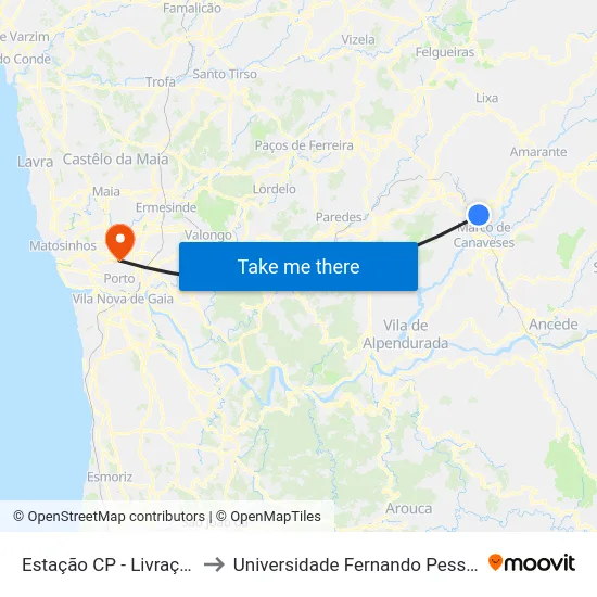 Estação CP - Livração to Universidade Fernando Pessoa map