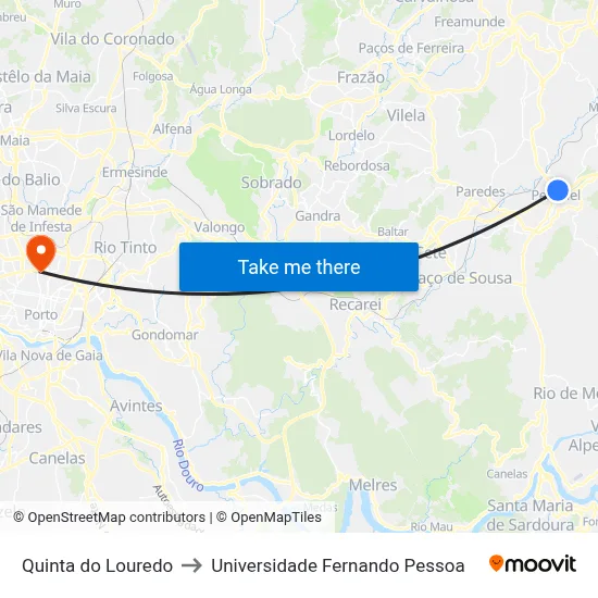 Quinta do Louredo to Universidade Fernando Pessoa map