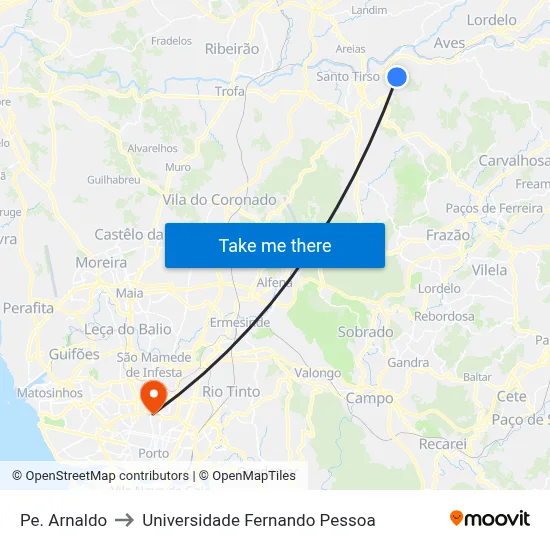 Pe. Arnaldo to Universidade Fernando Pessoa map