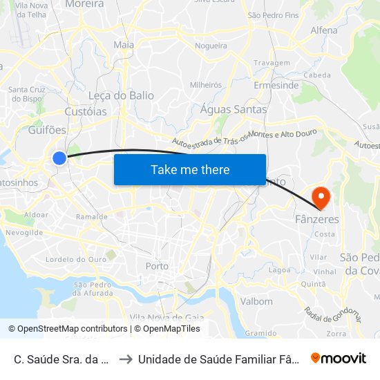 C. Saúde Sra. da Hora to Unidade de Saúde Familiar Fânzeres map