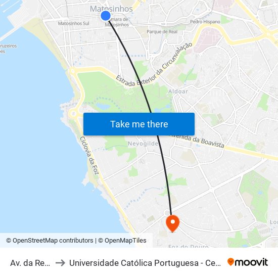 Av. da República to Universidade Católica Portuguesa - Centro Regional do Porto map