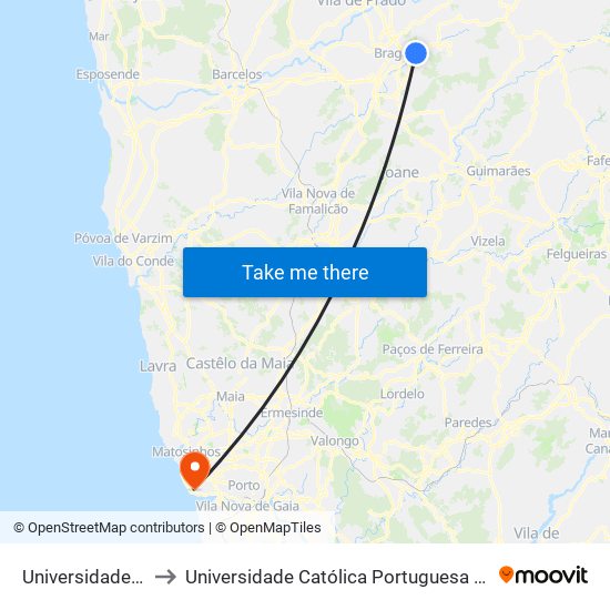 Universidade do Minho II to Universidade Católica Portuguesa - Centro Regional do Porto map