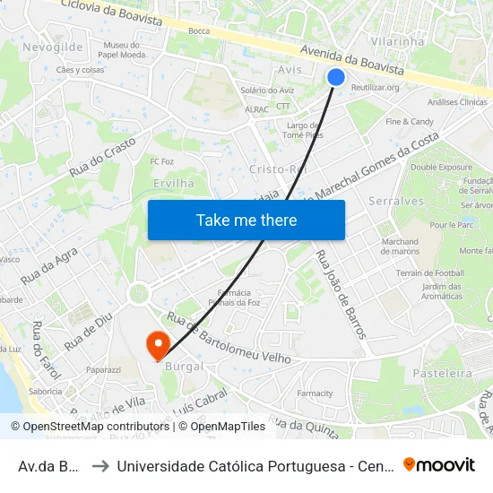 Av.da Boavista to Universidade Católica Portuguesa - Centro Regional do Porto map