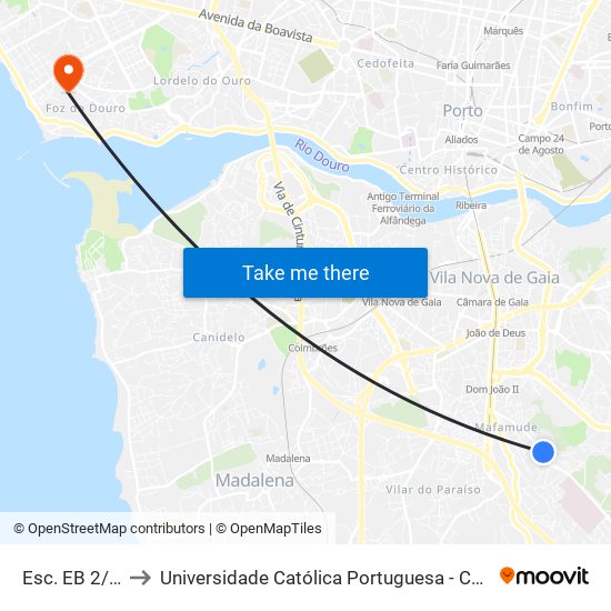 Esc. EB 2/3 S Reis to Universidade Católica Portuguesa - Centro Regional do Porto map