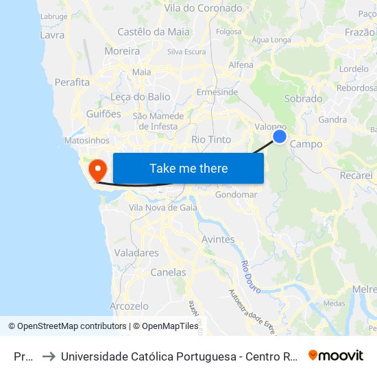 Presa to Universidade Católica Portuguesa - Centro Regional do Porto map