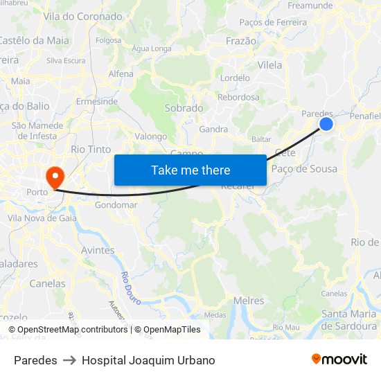 Paredes to Hospital Joaquim Urbano map