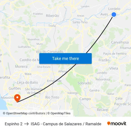Espinho 2 to ISAG - Campus de Salazares / Ramalde map