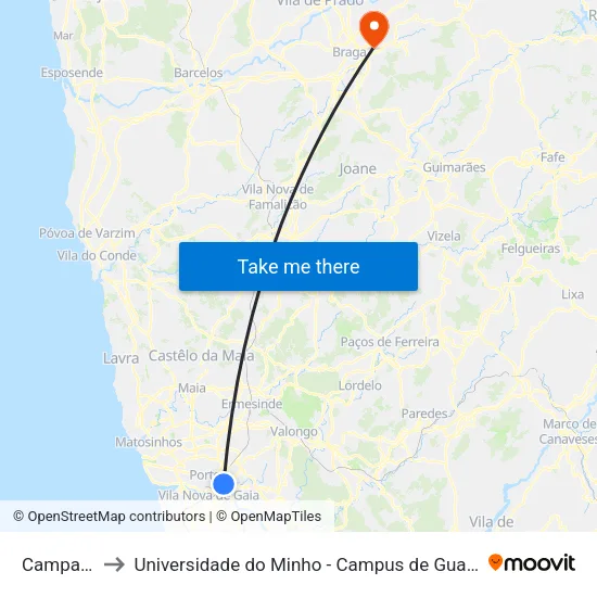Campanhã to Universidade do Minho - Campus de Gualtar / Braga map