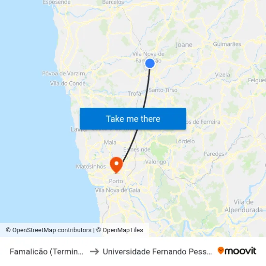 Famalicão (Terminal) to Universidade Fernando Pessoa map