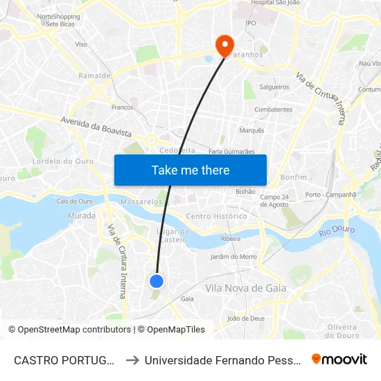 CASTRO PORTUGAL to Universidade Fernando Pessoa map