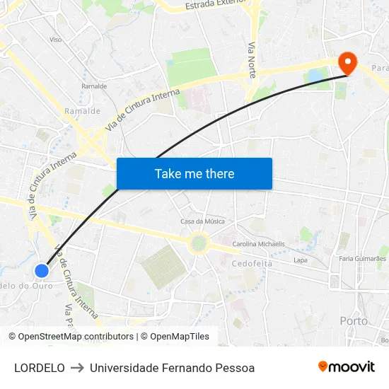 LORDELO to Universidade Fernando Pessoa map