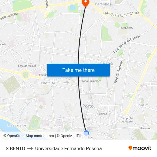 S.BENTO to Universidade Fernando Pessoa map