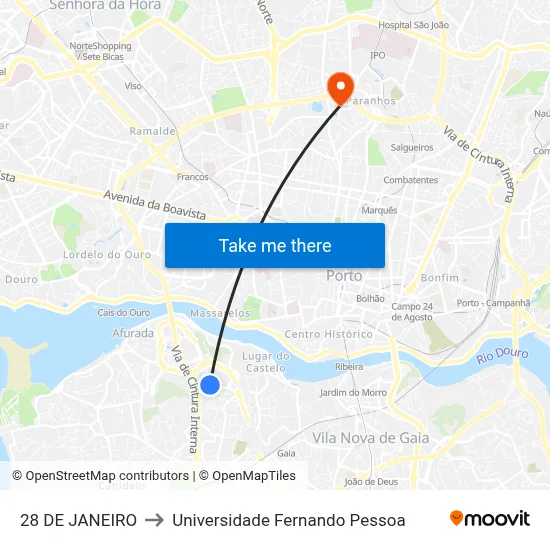 28 DE JANEIRO to Universidade Fernando Pessoa map
