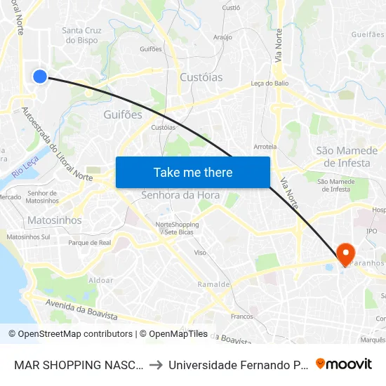 MAR SHOPPING NASCENTE to Universidade Fernando Pessoa map