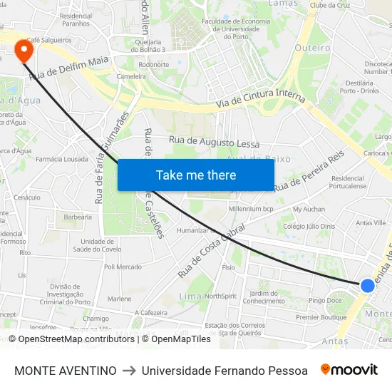 MONTE AVENTINO to Universidade Fernando Pessoa map