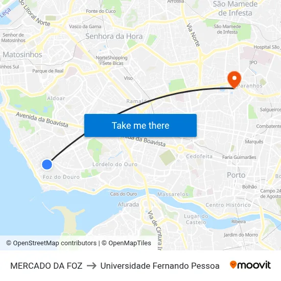 MERCADO DA FOZ to Universidade Fernando Pessoa map