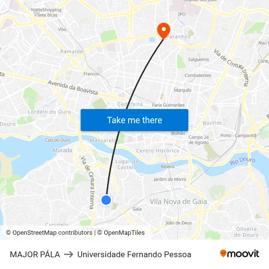 MAJOR PÁLA to Universidade Fernando Pessoa map